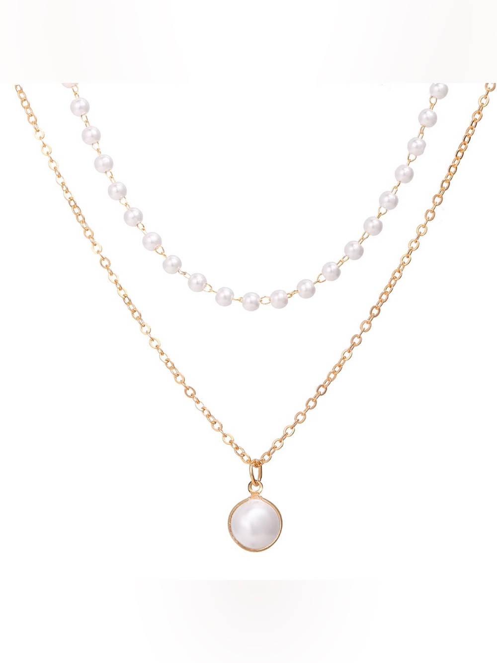 Azazie Gold Pearl Layered Necklace Set - White Pearls - Picture 2 of 5